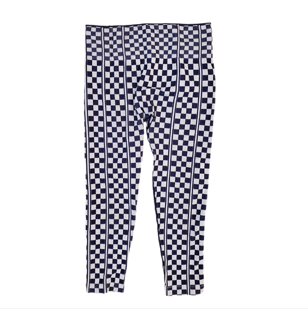 Women's Blue‎ White Checkered Seamless Yoga Workout Leggings Medium